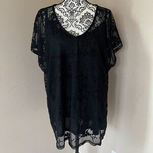 AVENUE - Lace Short Sleeve Blouse Top w Camisole - Black - Size 14/16